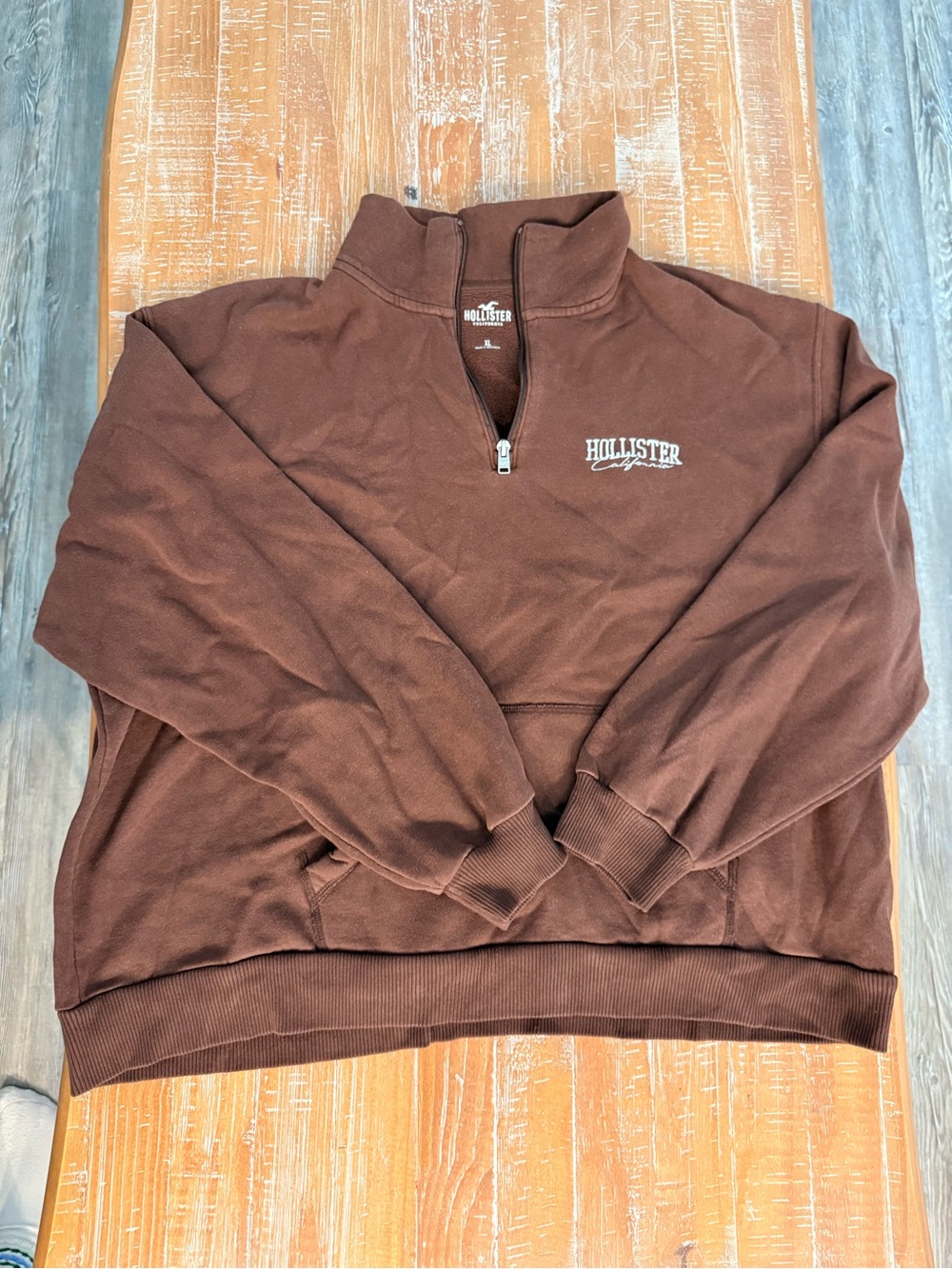 Hollister Chocolate Brown Half-Zip Sweatshirt Cropped Fit Size XL